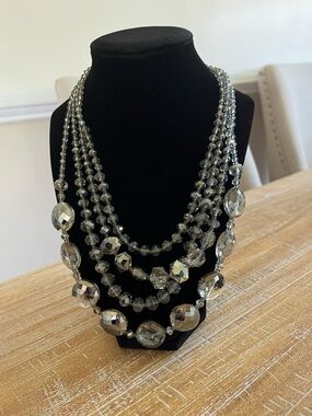 Multi-Strand Faceted Glass Bead Necklace in Gray